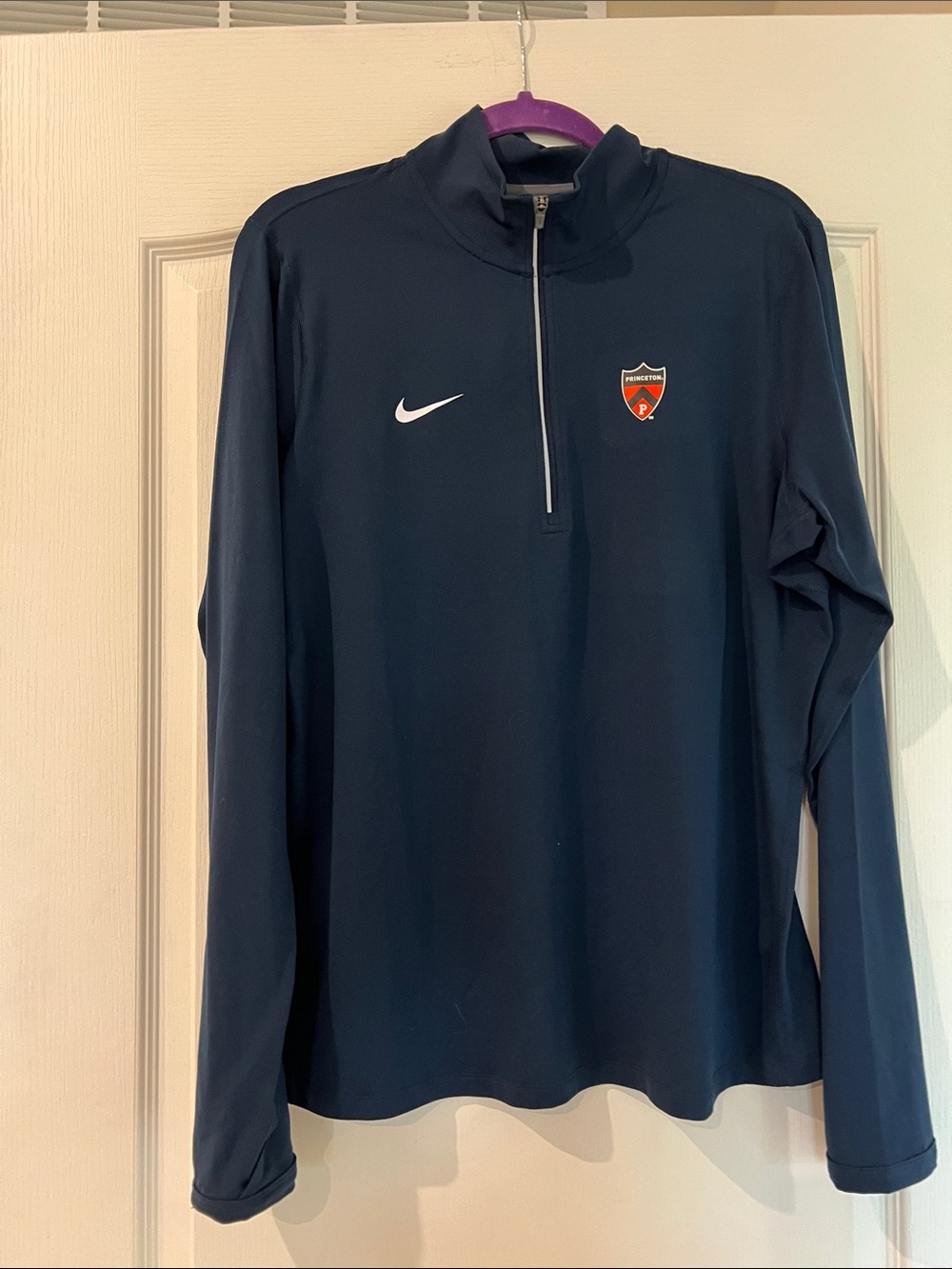 Princeton University -Nike Navy Quarter-Zip Pullover with White Swoosh and Crest